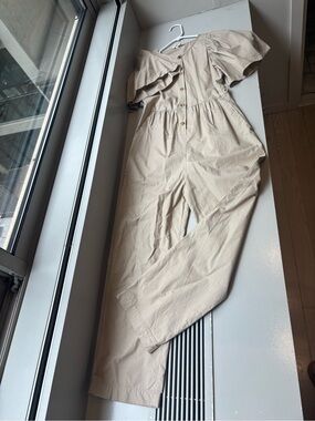 Masscob Beige Puff-Sleeve Cotton Jumpsuit